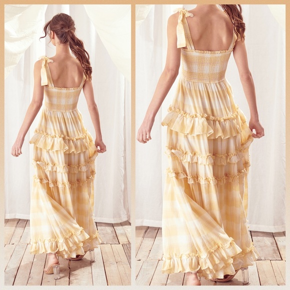 🌴 Storia Sunny Days" Beautiful Tiered Ruffled Smocked Bodice Lined Maxi Dress - Picture 3 of 16